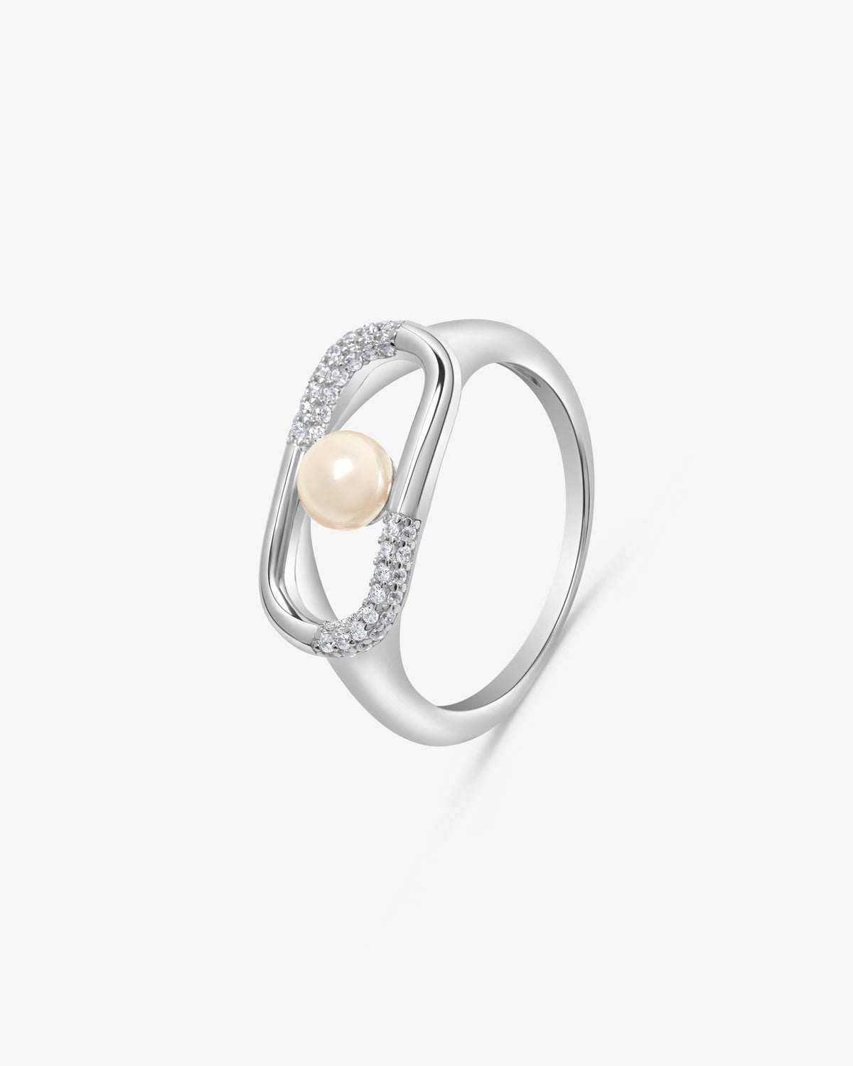Anillo en plata con perla de 5mm y doble detalle de circonitas Libre