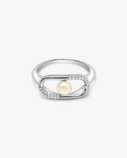 Anillo en plata con perla de 5mm y doble detalle de circonitas Libre