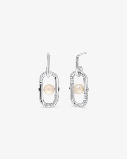 Pendientes en plata con perla de 5mm y circonitas Libre