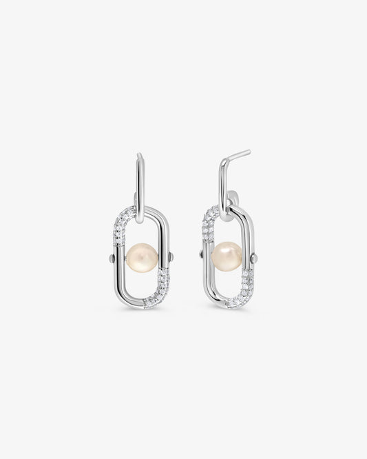 Silver earrings with 5mm pearl and cubic zirconia, Libre