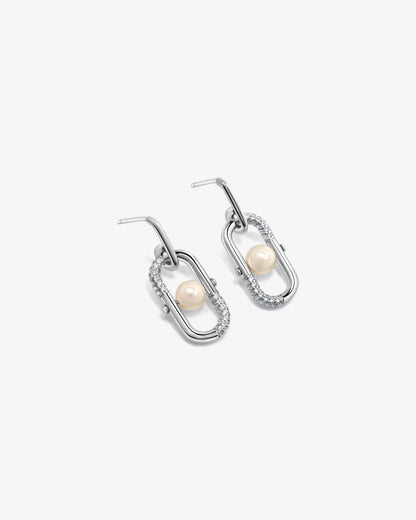 Pendientes en plata con perla de 5mm y circonitas Libre