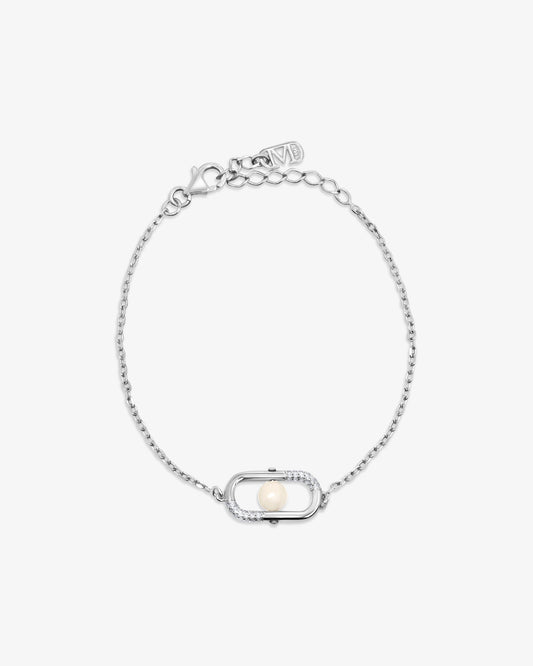 Silver chain bracelet with pearl and double cubic zirconia detail Libre