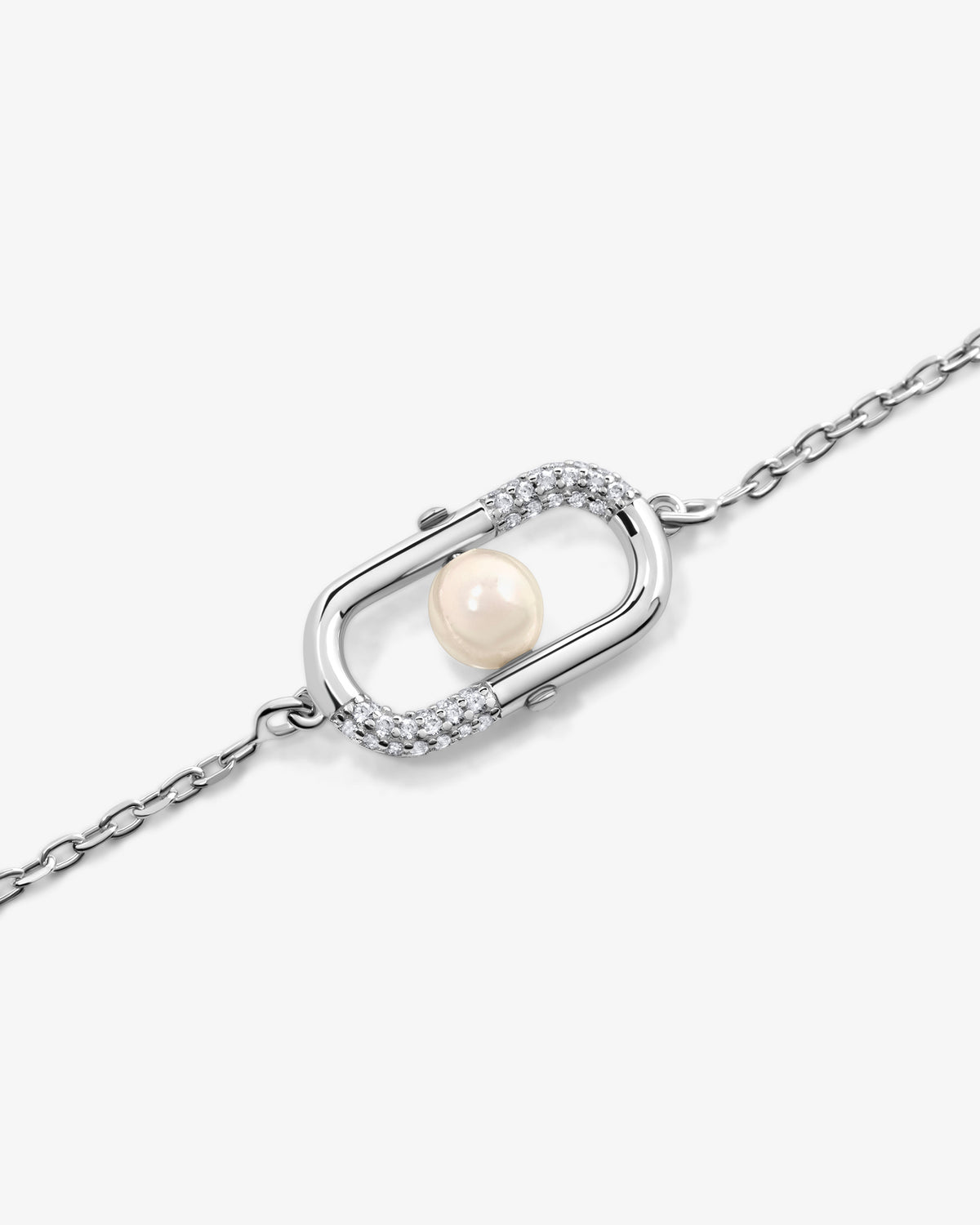 Pulsera de cadena en plata con perla y doble detalle de circonitas Libre