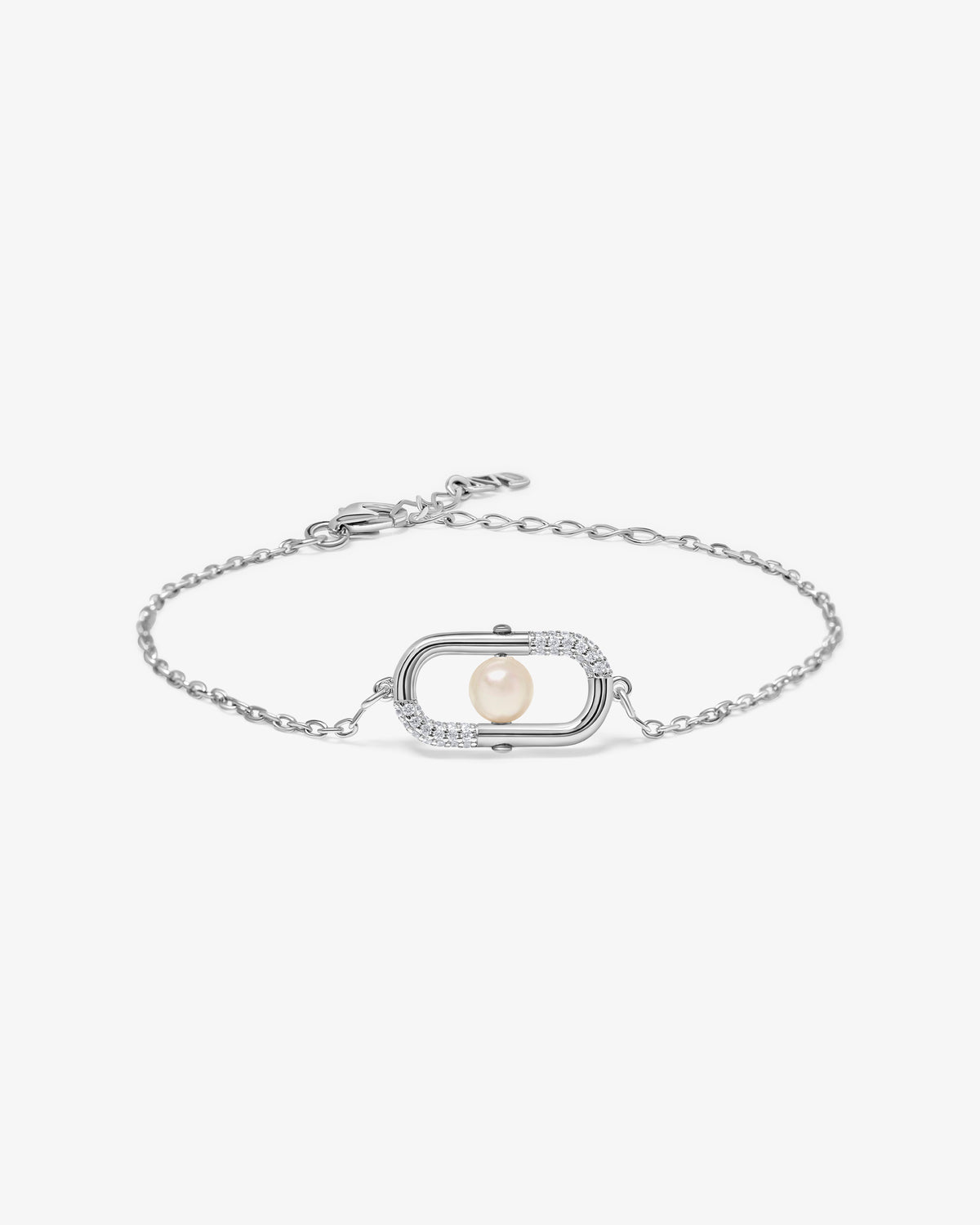 Pulsera de cadena en plata con perla y doble detalle de circonitas Libre
