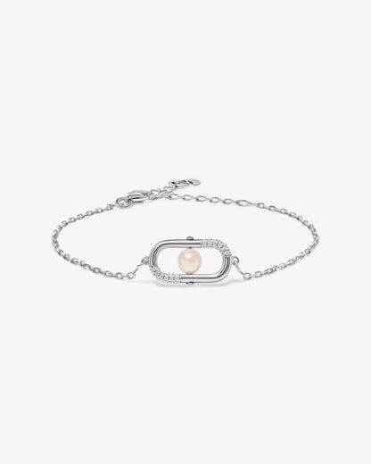 Pulsera de cadena en plata con perla y doble detalle de circonitas Libre