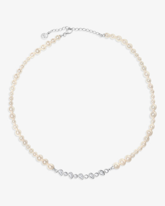 Collar de plata con perlas y circonitas alternas Nova