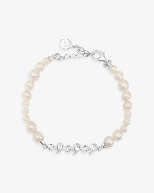 Pulsera de plata con perlas y circonitas alternas Nova