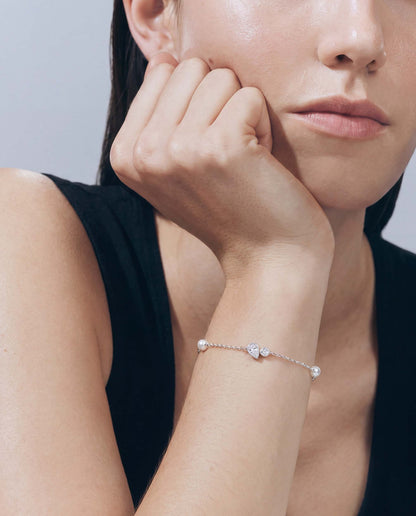 Pulsera de cadena en plata con perlas y circonitas Nova