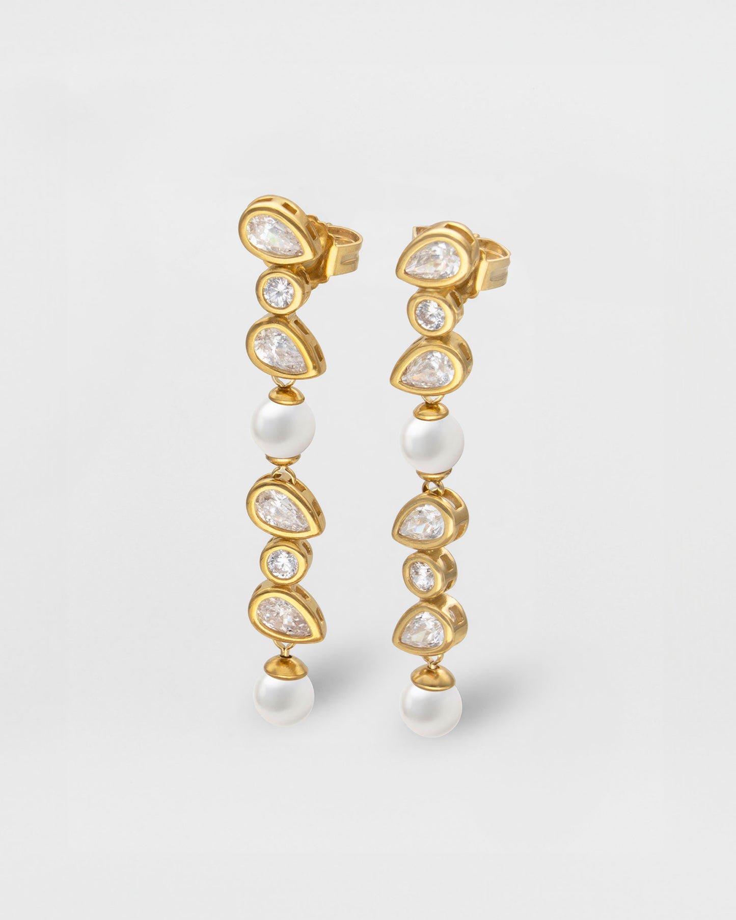 Pendientes largos Circonitas y Perlas Nova