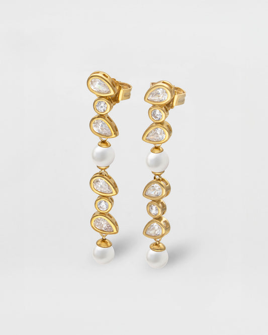 Pendientes largos Circonitas y Perlas Nova