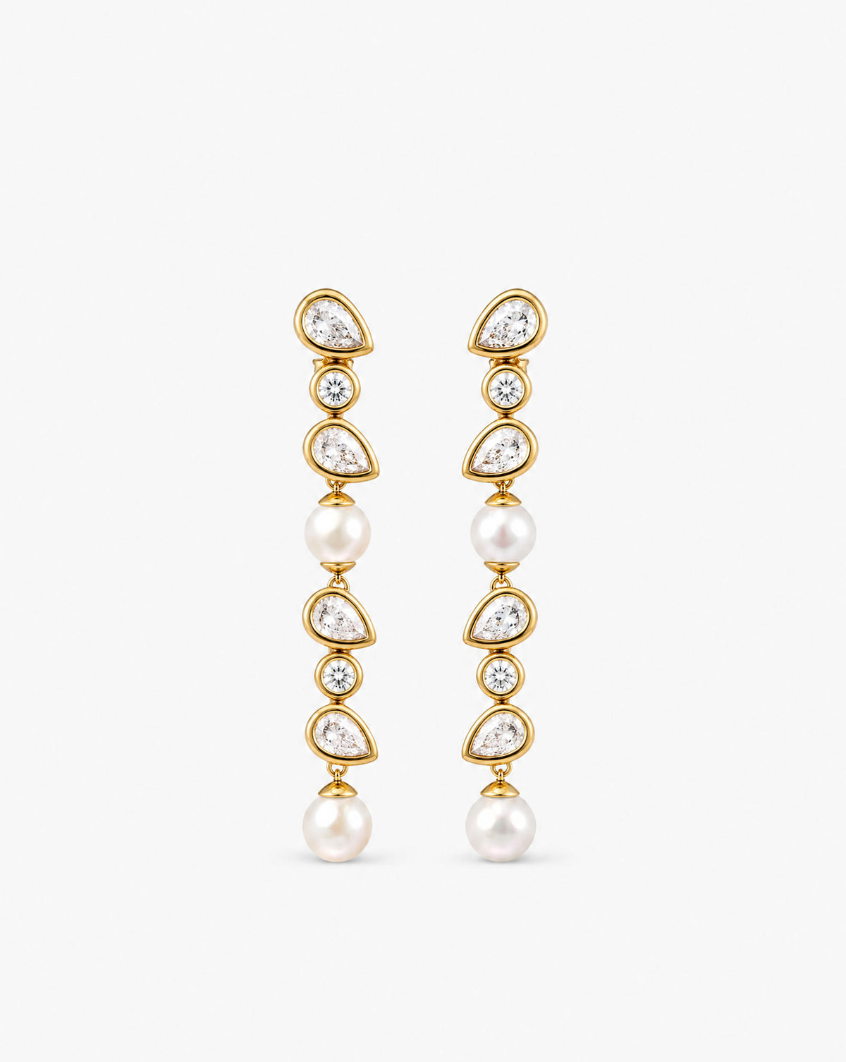 Pendientes largos Circonitas y Perlas Nova
