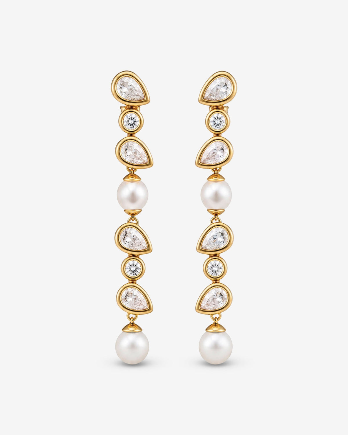Pendientes largos Circonitas y Perlas Nova