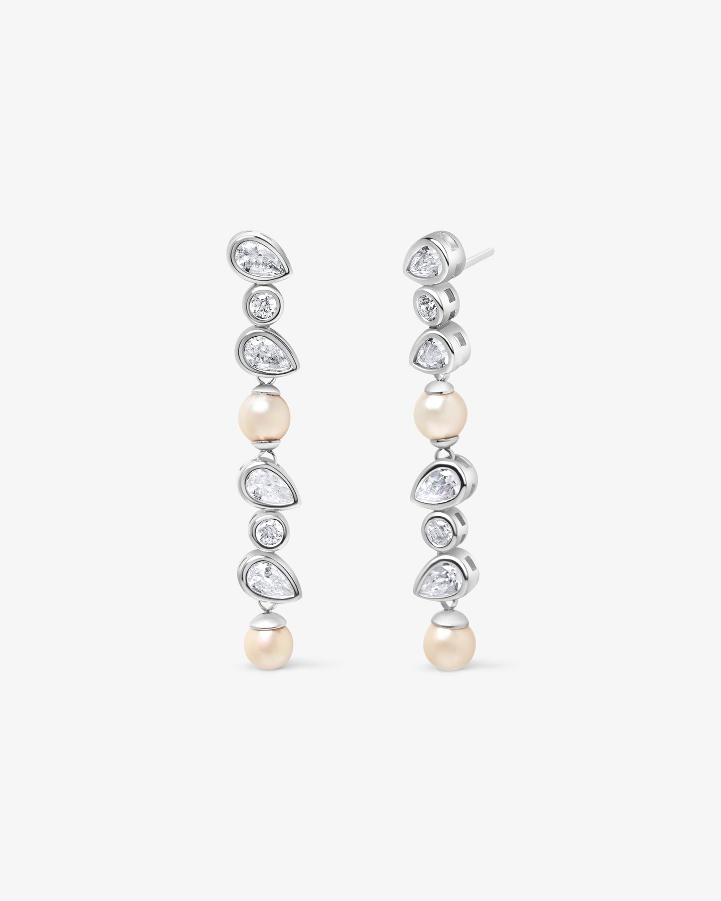 Pendientes largos de plata con perlas y circonitas Nova