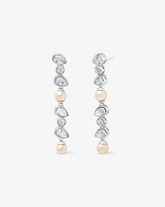 Pendientes largos de plata con perlas y circonitas Nova