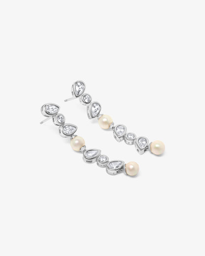 Pendientes largos de plata con perlas y circonitas Nova