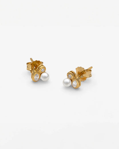 Stud Earrings with Zirconia and Pearls Nova