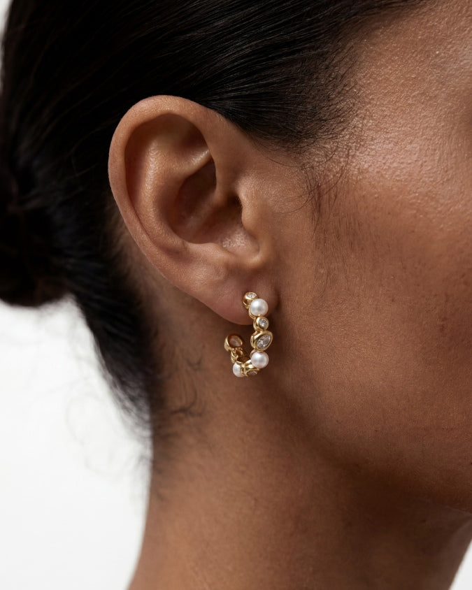 Pendientes Aro Circonitas y Perlas Nova