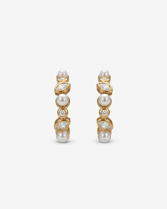Hoop Earrings with Zirconia and Pearls Nova
