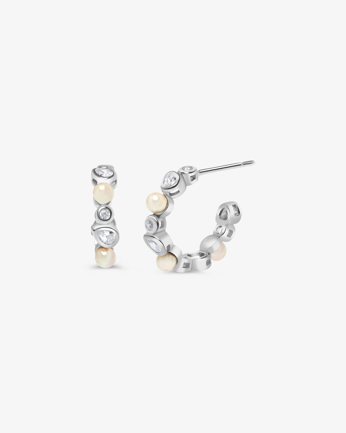 Pendientes de aro en plata con perlas y circonitas Nova