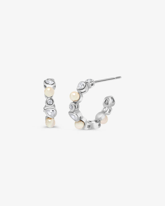 Pendientes de aro en plata con perlas y circonitas Nova