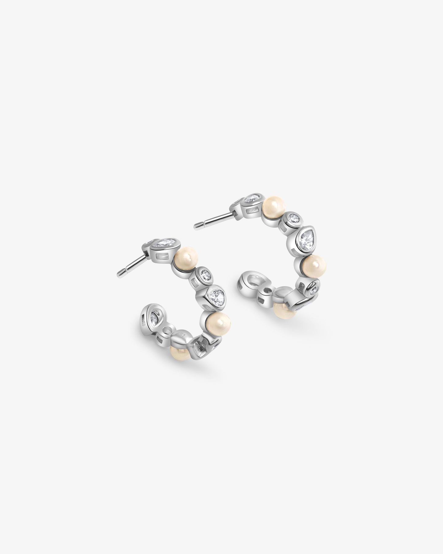 Pendientes de aro en plata con perlas y circonitas Nova