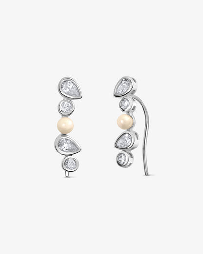 Silberne Climber-Ohrringe mit Perlen und Zirkonia Nova