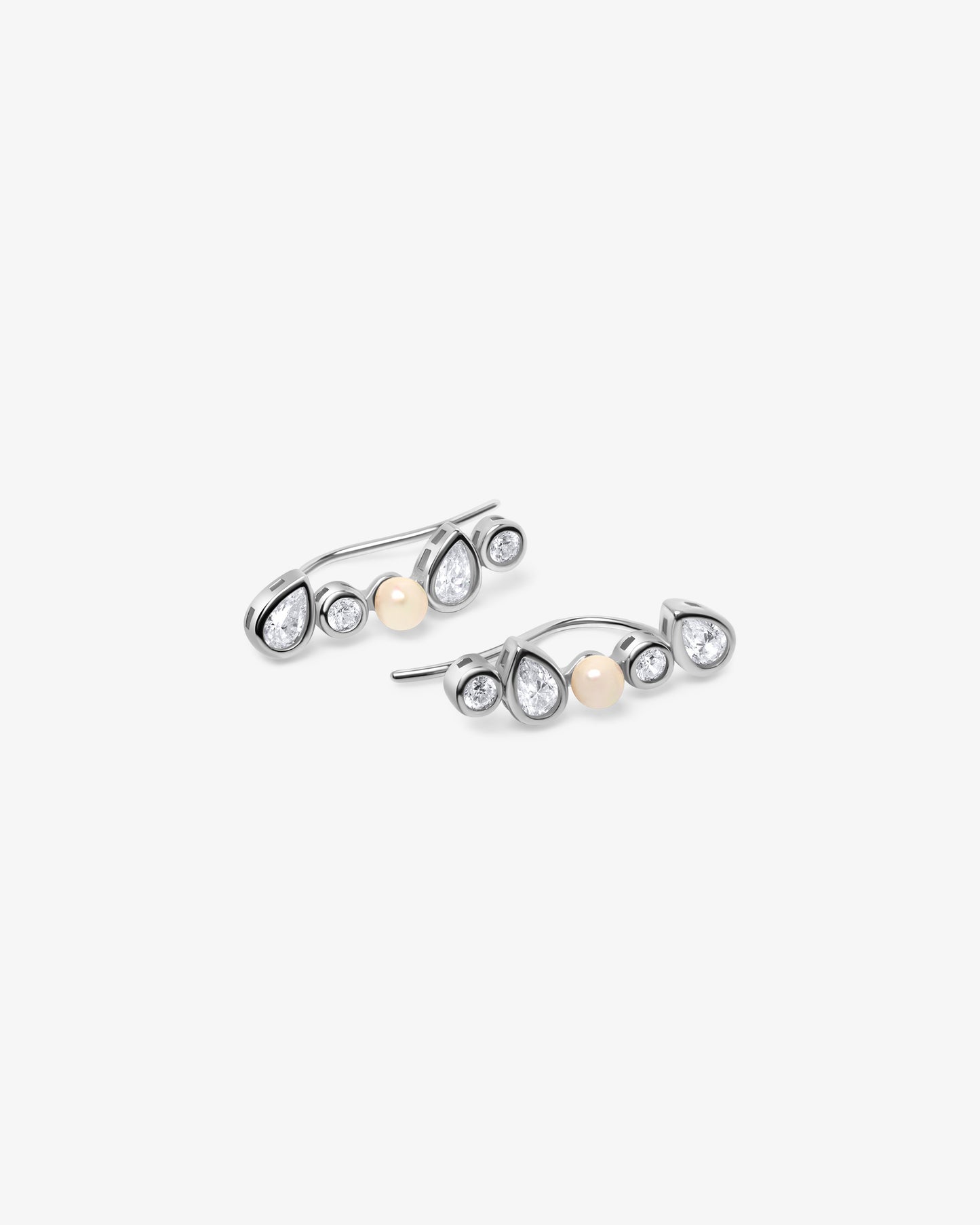 Silberne Climber-Ohrringe mit Perlen und Zirkonia Nova