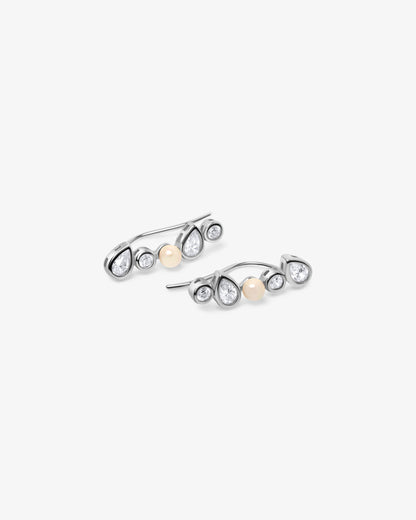 Silberne Climber-Ohrringe mit Perlen und Zirkonia Nova
