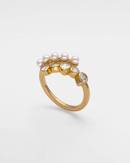 Anillo Circonitas y Perlas Double-Band Nova