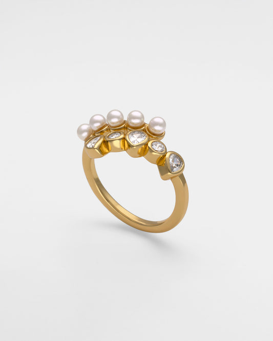 Anillo Circonitas y Perlas Double-Band Nova