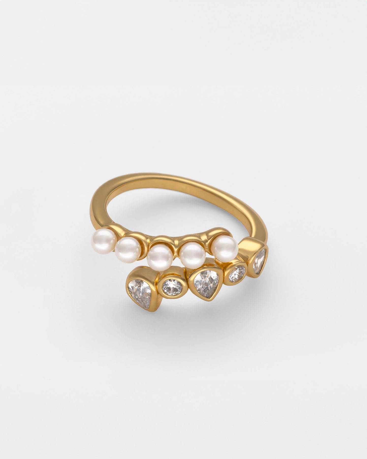 Anillo Circonitas y Perlas Double-Band Nova