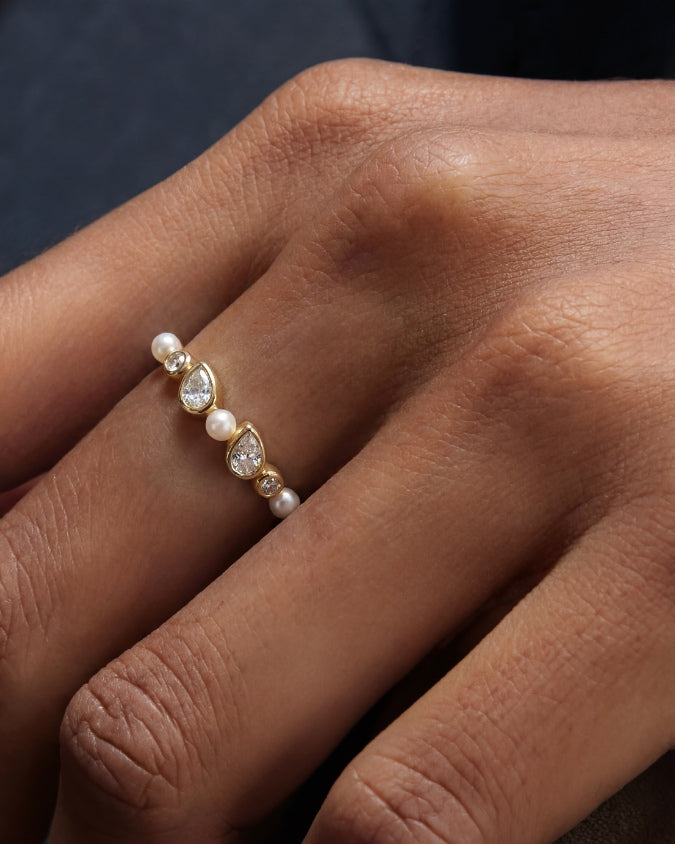  Ring Zirconia and Pearls Band Eternity Nova Band