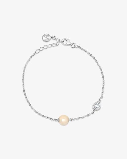 Silver bracelet with a central pearl and Nova cubic zirconia
