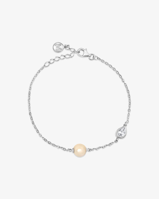 Pulsera de plata con perla central y circonita Nova