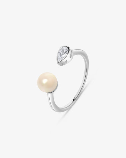 Anillo abierto de plata con perla blanca Nova