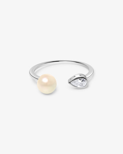 Anillo abierto de plata con perla blanca Nova