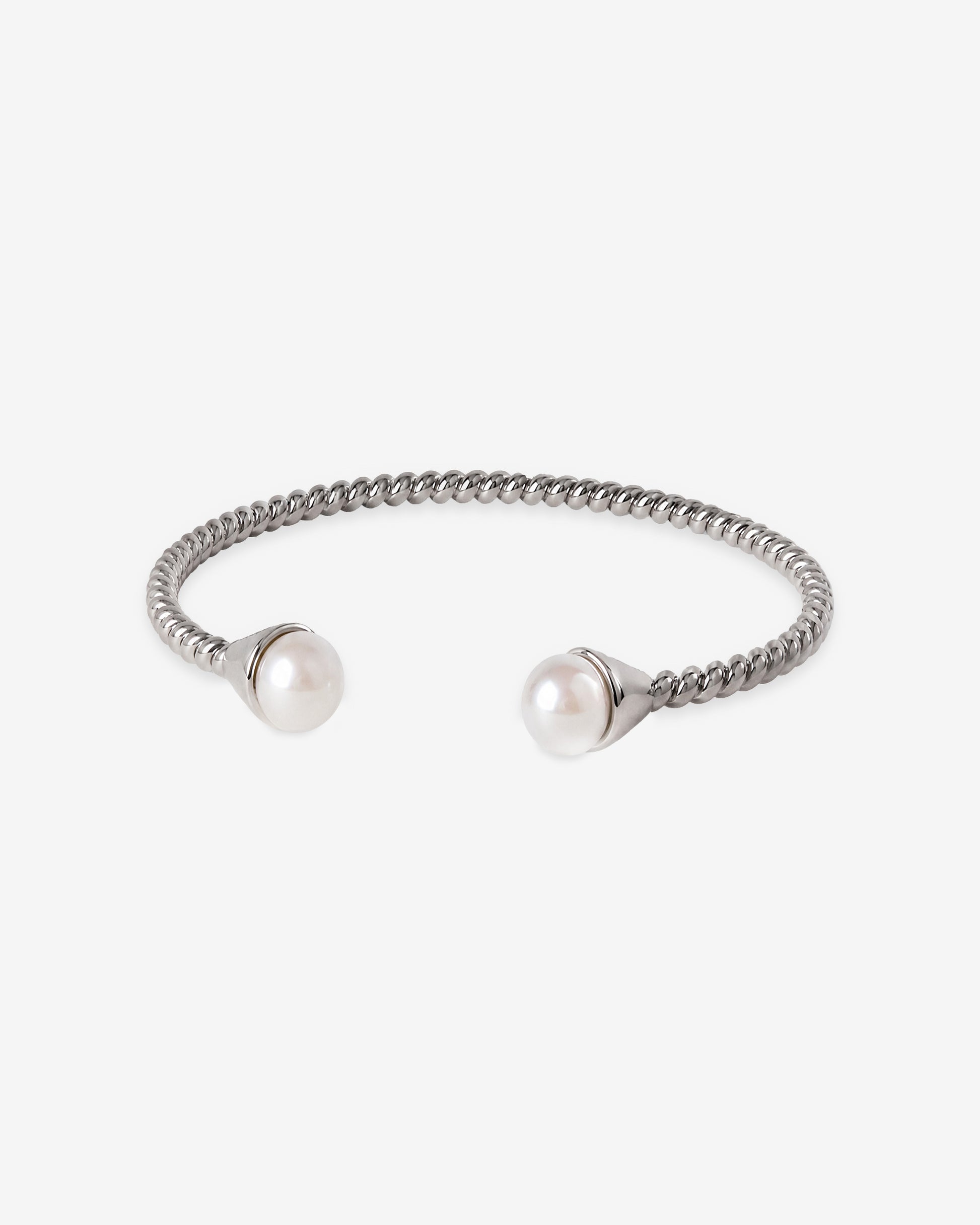 Brazalete Plateado con Perlas Blancas Twist
