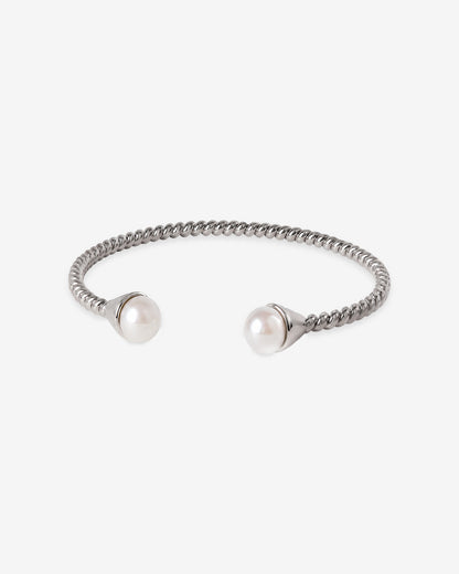 Brazalete Plateado con Perlas Blancas Twist
