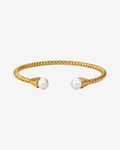 Brazalete Dorado con Perlas Blancas Twist