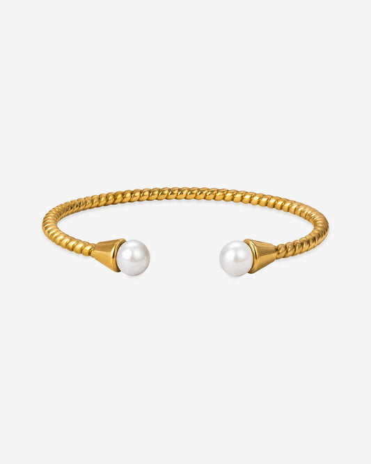 Brazalete Dorado con Perlas Blancas Twist