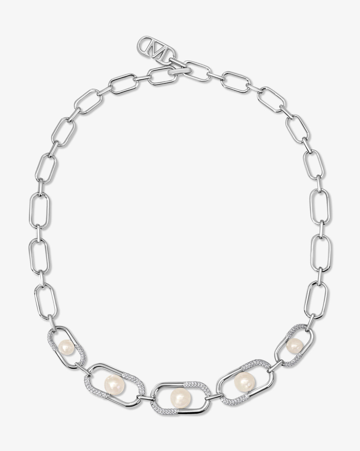 Collar de eslabones en plata con perlas y logo Libre