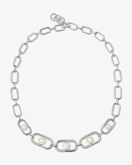 Silver link necklace with pearls and logo Libre