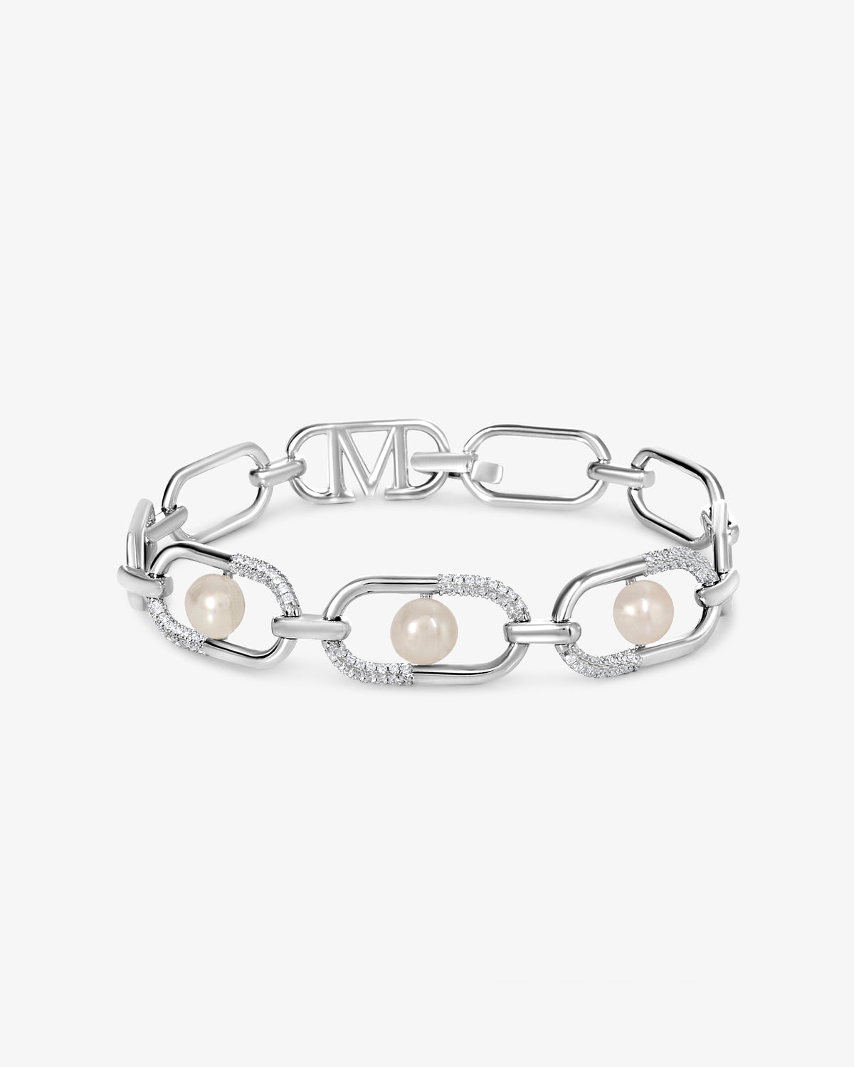 Pulsera de eslabones en plata con perla y logo Libre