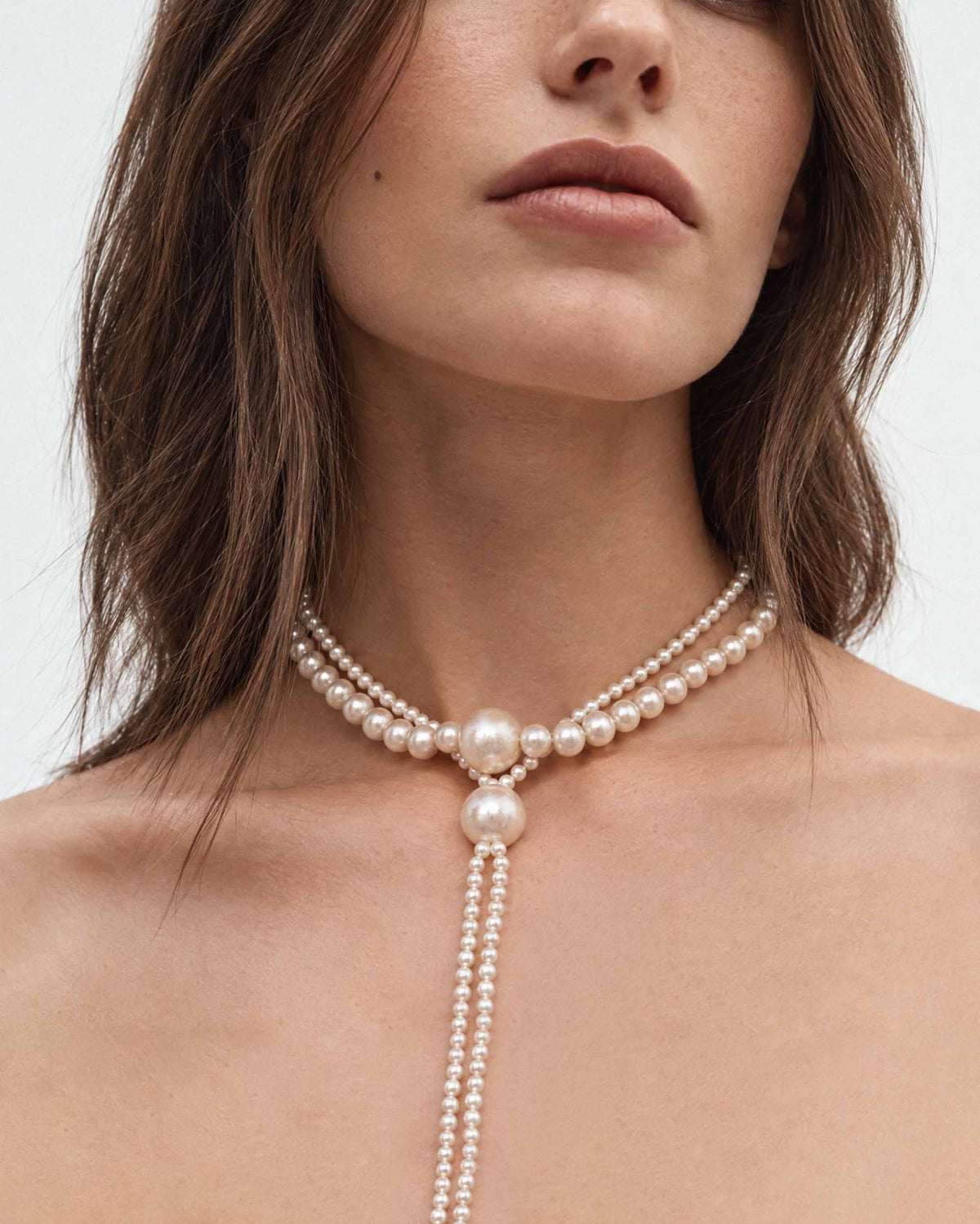 Collar corbatero de perlas Lune