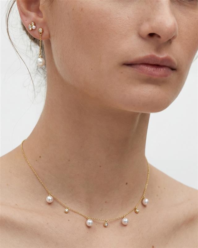 Choker with Diamond and Pearl Gold