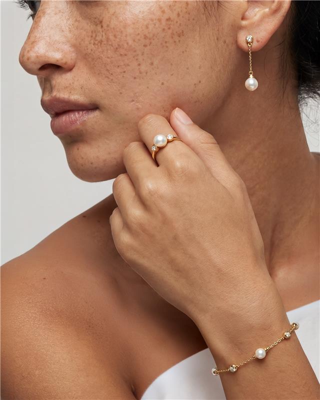Pendientes largos Oro, Diamante y Perla Gold