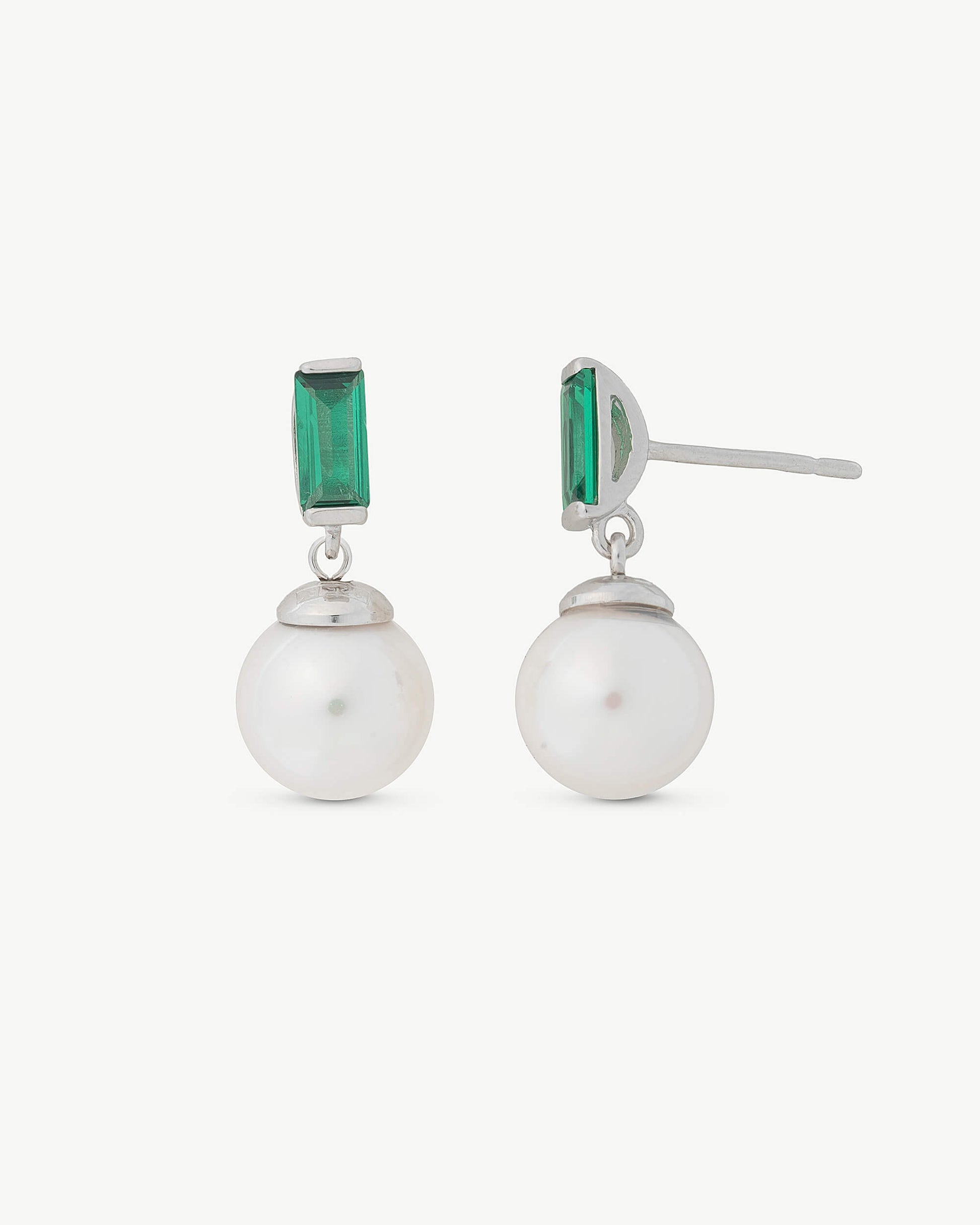 Pearl Earrings 8mm and Emerald Green Zirconia Selene MAJORICA