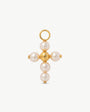Goldenes Kreuz-Charm, weiße Perle, 4 mm Cruces