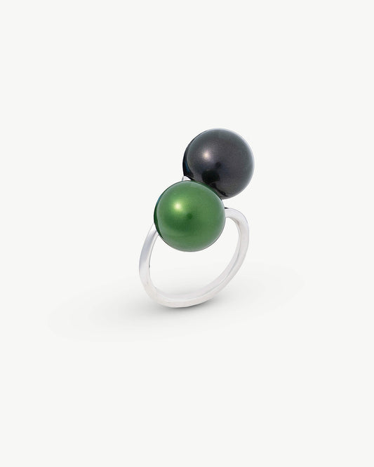 Double Pearl Ring Black and Green Twins & Triplets