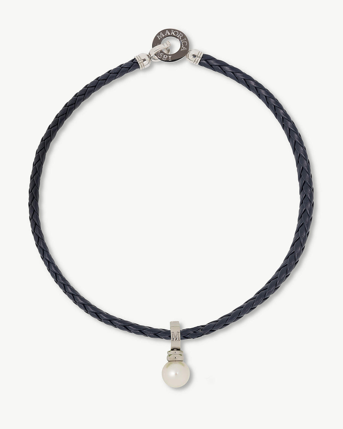 Pearl Necklace Blue Leather Braid